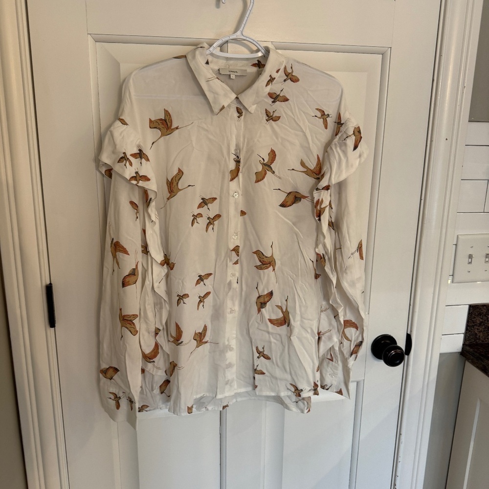 New! Vince crane bird pattern Button Down Blouse … - image 2